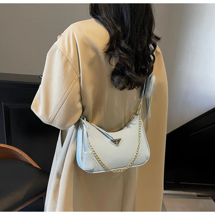 Designer Umhängetasche im Vintage-Stil mit Kettenriemen – Elegante Damen-Handtasche