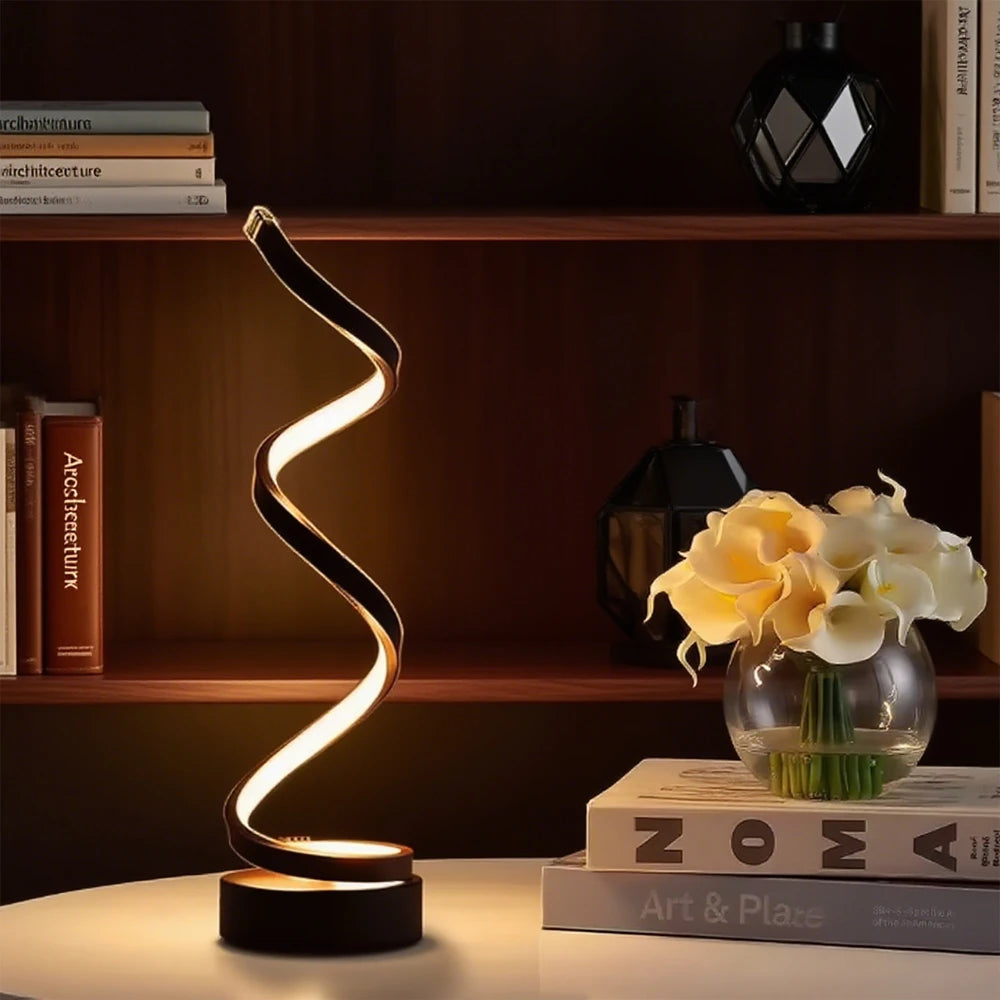 LED Spiral Table Lamp – Dimmable &amp; Modern – Black