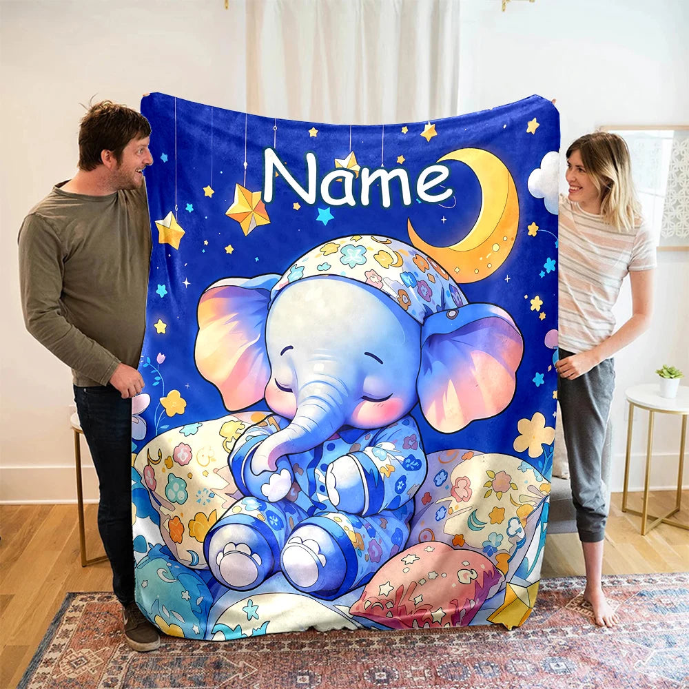 Personalisierte Kuscheldecke für Kinder – Flauschige Babydecke mit Namen | Elefant Design | Weich, warm & perfekt als Geschenk