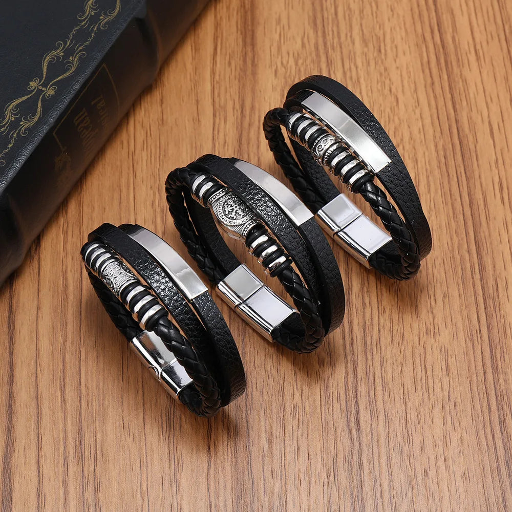 Elegantes Herren Lederarmband mit Edelstahl Details