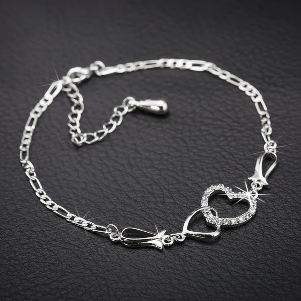 Elegantes Damenarmband „Double Heart“ – Edelstahl, Verstellbar, Minimalistisch & Zeitlos