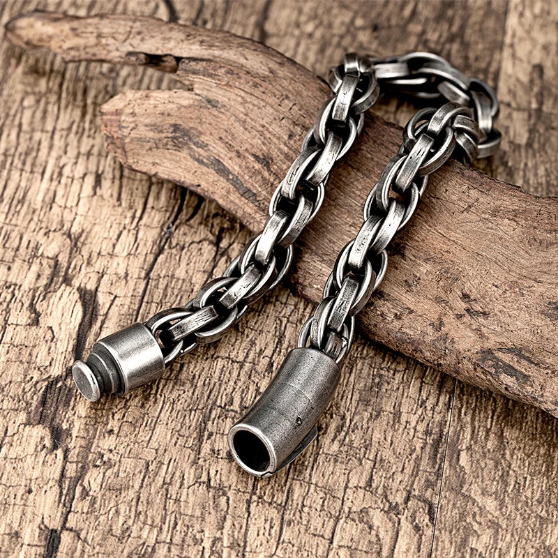 Herren Edelstahlarmband im Vintage-Stil – Geflochtene Kette mit markantem Verschluss