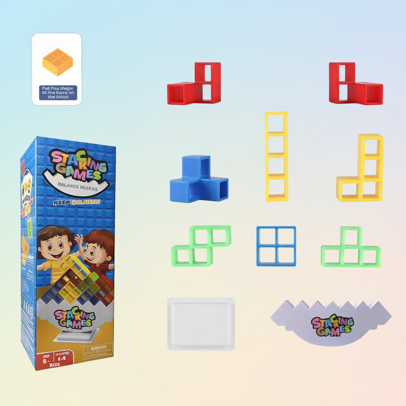 Balance Tower Spiel – Geschicklichkeits-Stapelturm aus Bausteinen | Familien-Spiel für Kinder & Erwachsene