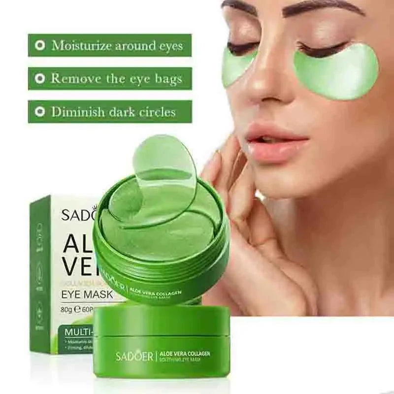 Aloe Vera Eye Patches – 60 Stück Collagen Hydrogel Pads gegen Augenringe & Schwellungen