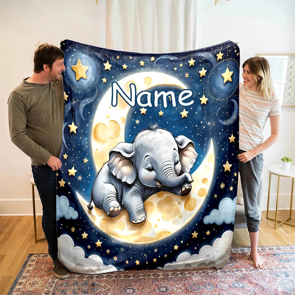 Personalisierte Kuscheldecke für Kinder – Flauschige Babydecke mit Namen | Elefant Design | Weich, warm & perfekt als Geschenk