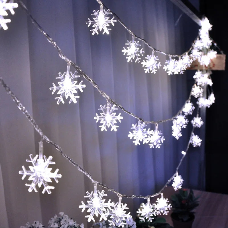 LED Schneeflocken-Lichterkette – Warmweiß / Weiß – 2 m / 3 m – Weihnachtsdeko