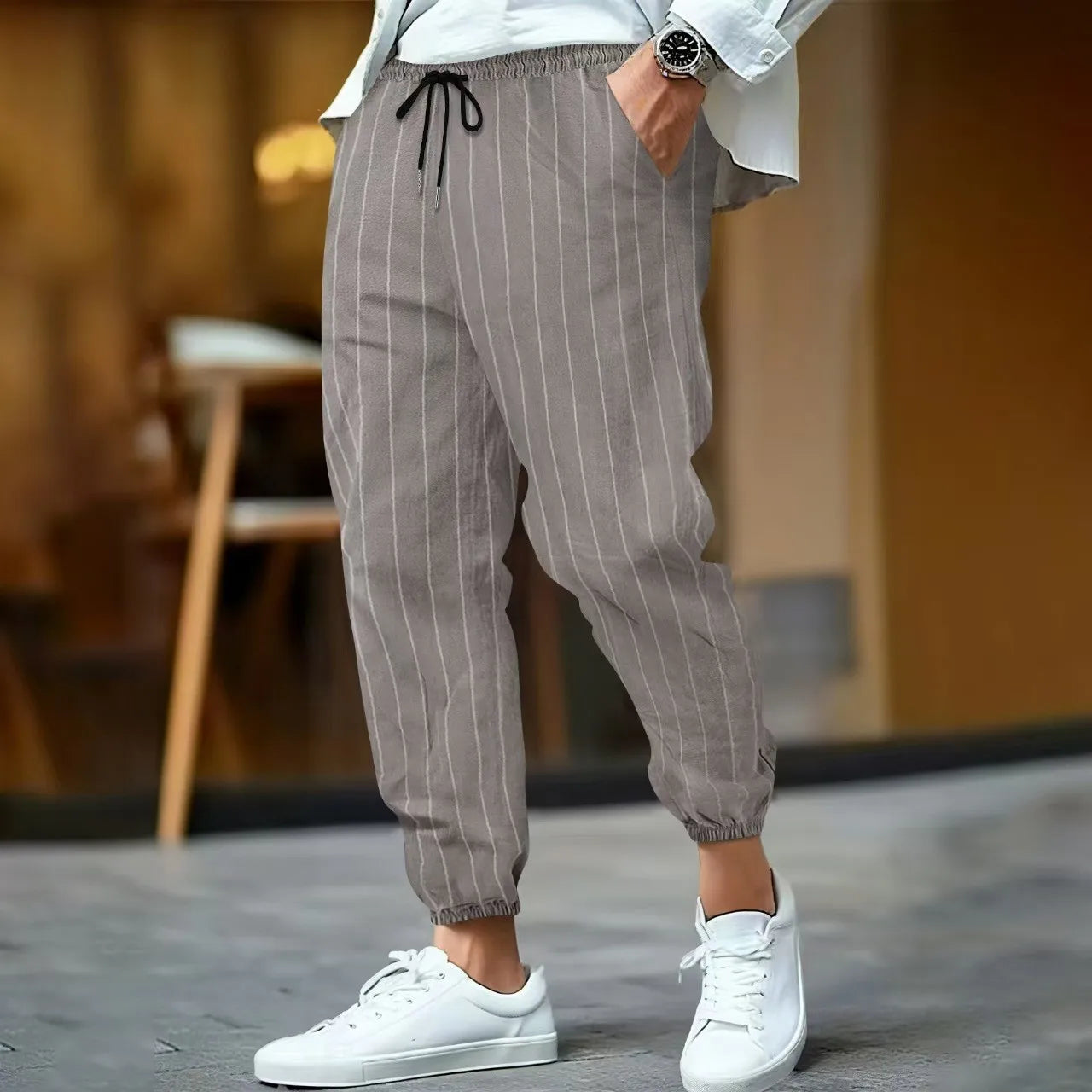 Men's Linen Trousers – Striped | Breathable &amp; Comfortable | Casual &amp; Street Style