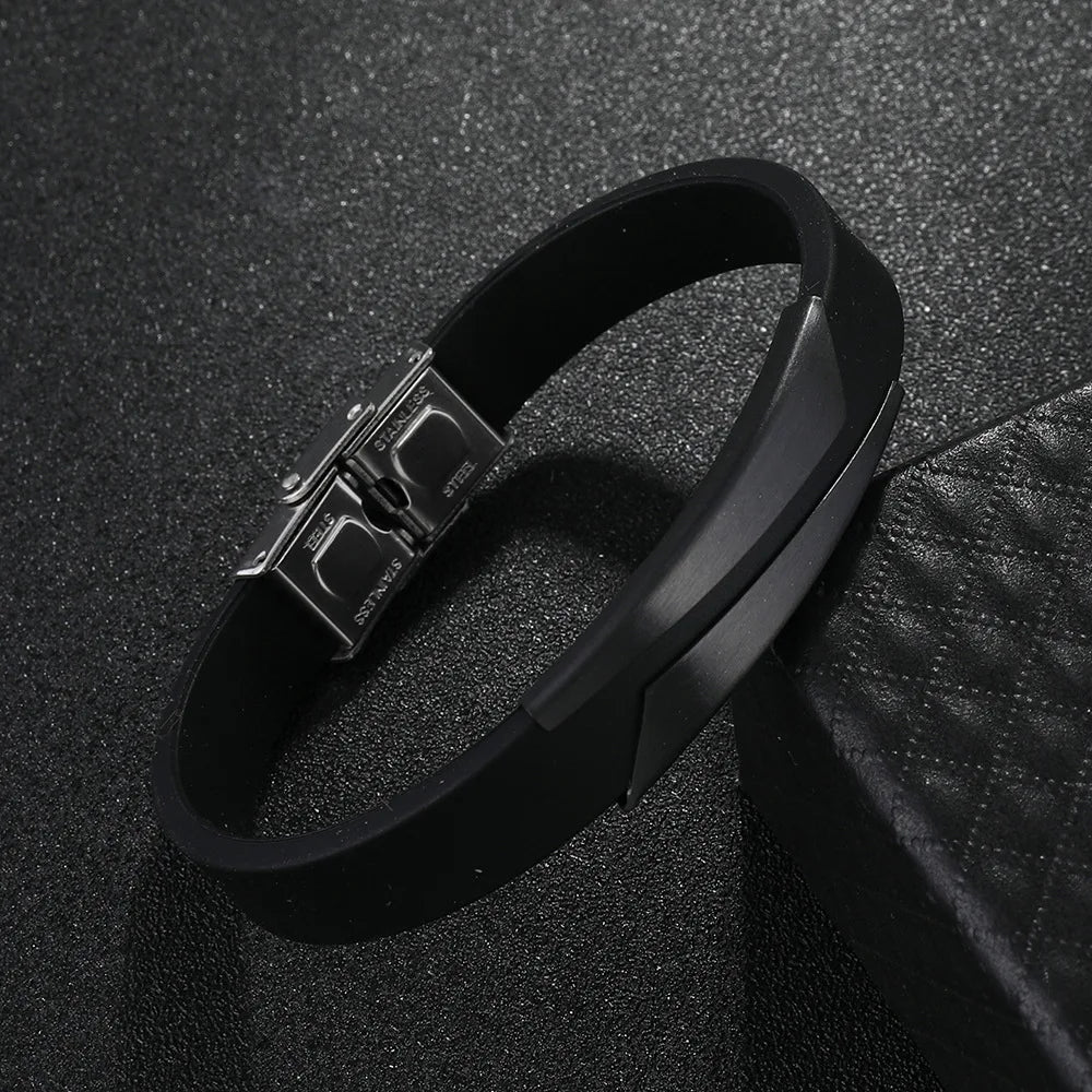 Modernes Edelstahlarmband mit Silikonband – Schwarz
