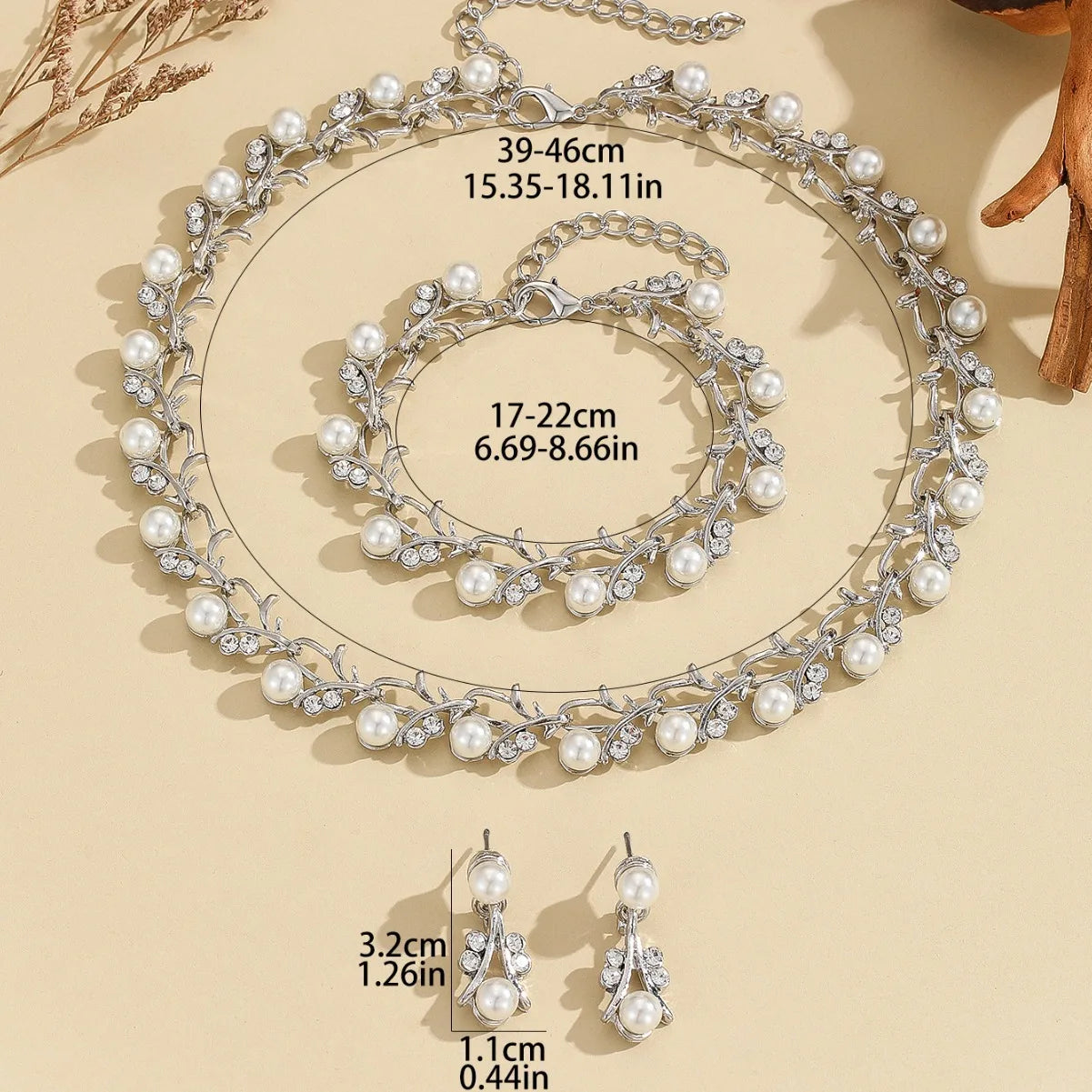 Elegantes Perlen Schmuckset – Halskette + Armband + Ohrringe | Gold & Silber