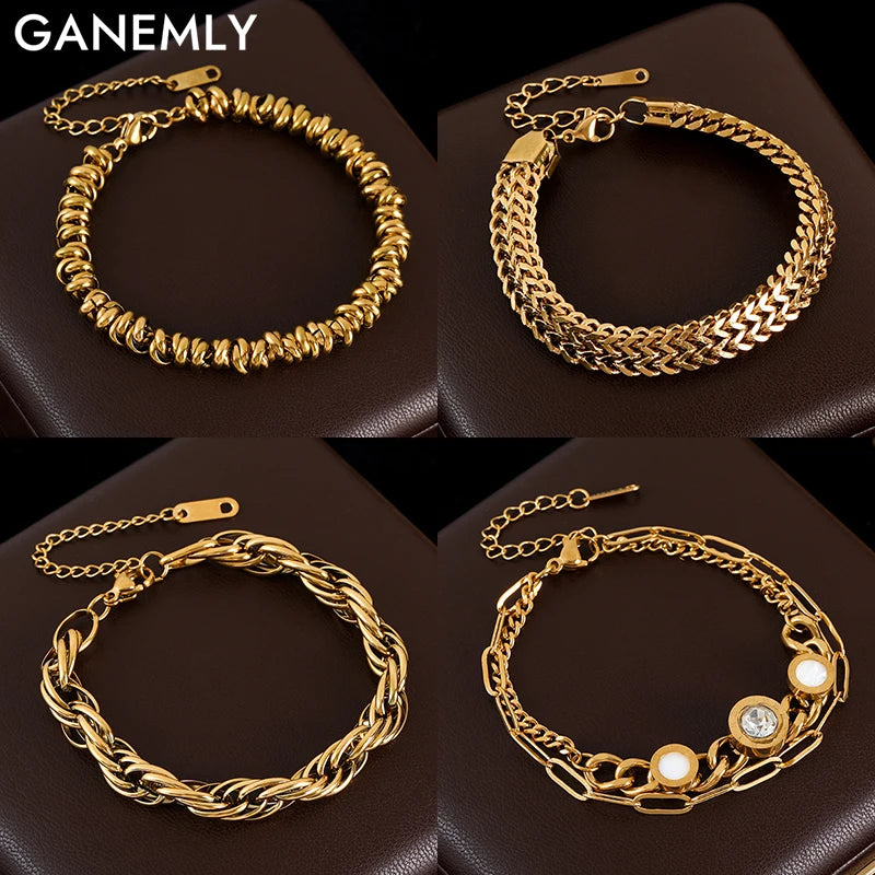GANEMLY Armband aus Edelstahl – Trendiges 18K-Goldplated Design in mehreren Varianten | Elegantes Damen-Accessoire
