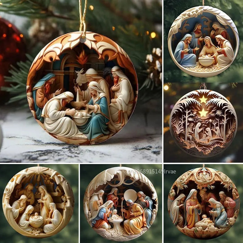 Acrylic Christmas ornament – ​​2D nativity scene – Christmas tree decoration