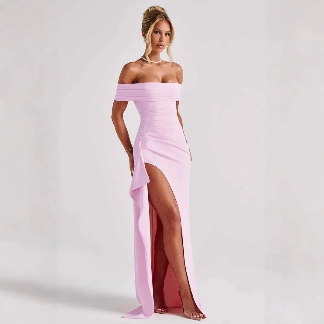 Elegantes Off-Shoulder Abendkleid mit Hohem Schlitz – Figurbetont & Modern Chic