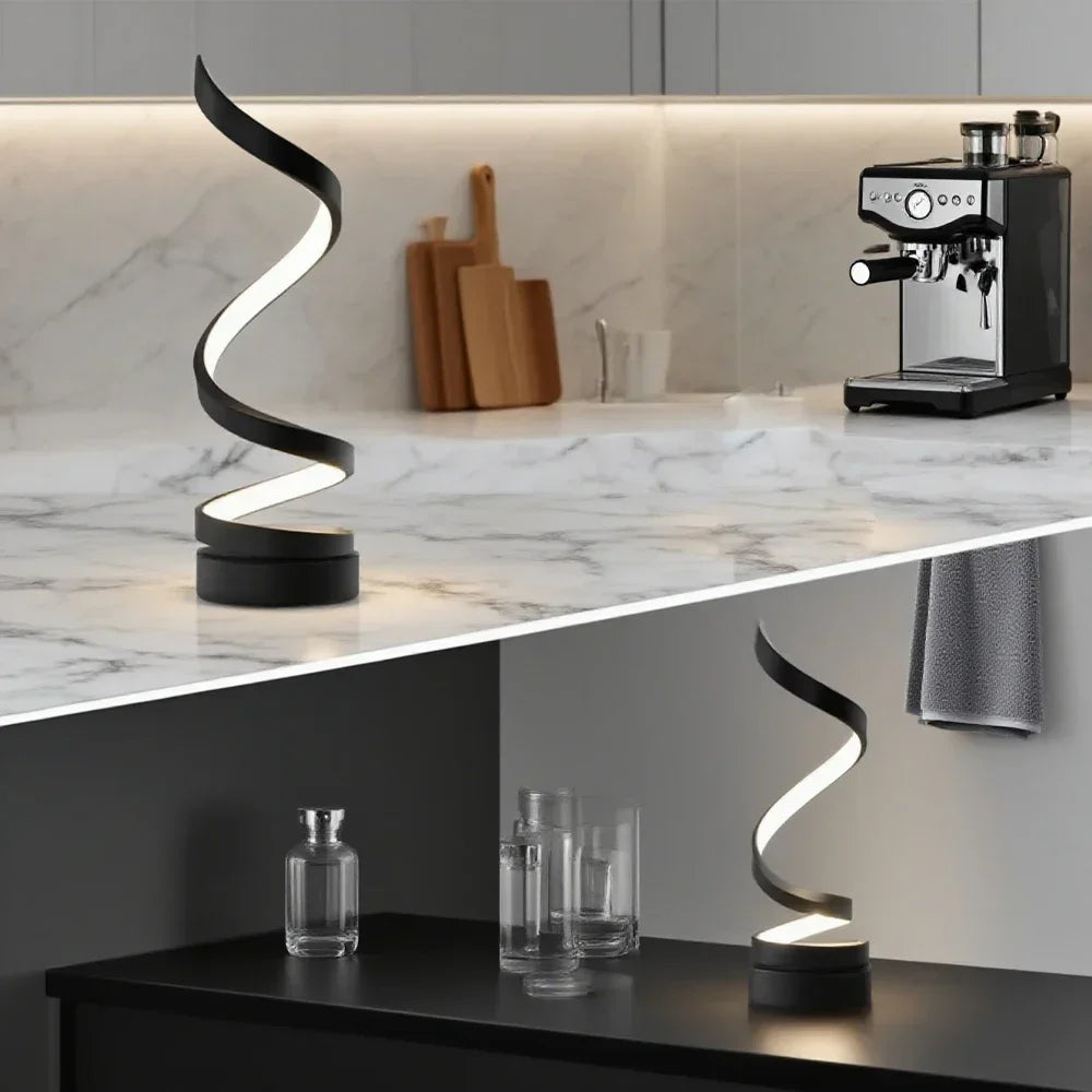 LED Spiral Tischlampe – Dimmbar & Modern – Schwarz