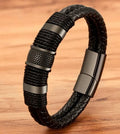 Geflochtenes Herren-Lederarmband mit Edelstahlverschluss