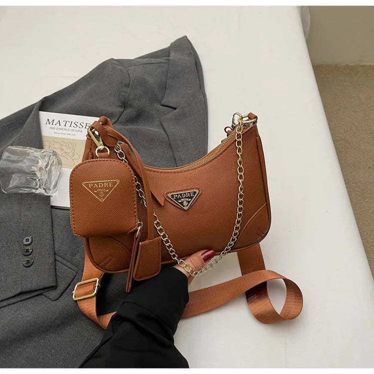 Designer Umhängetasche im Vintage-Stil mit Kettenriemen – Elegante Damen-Handtasche
