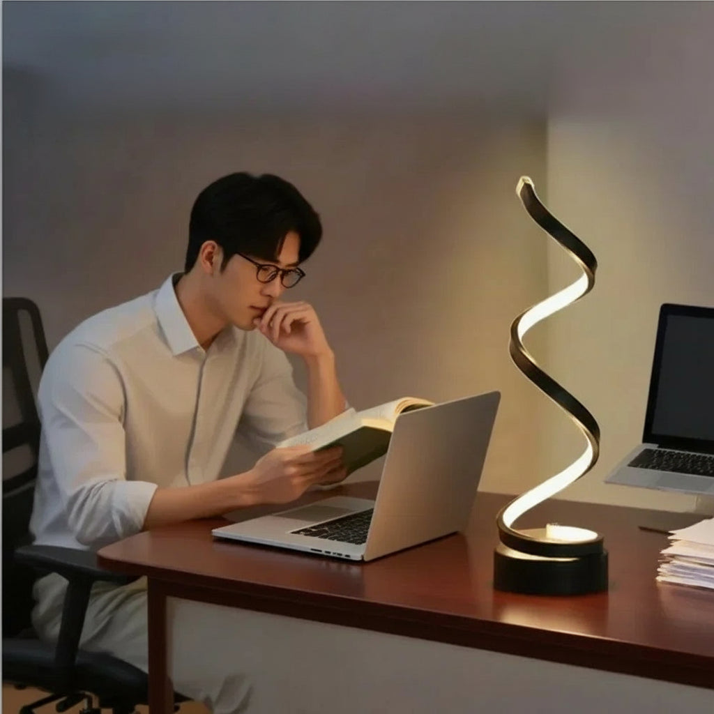 LED Spiral Table Lamp – Dimmable &amp; Modern – Black