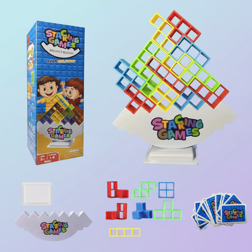 Balance Tower Spiel – Geschicklichkeits-Stapelturm aus Bausteinen | Familien-Spiel für Kinder & Erwachsene