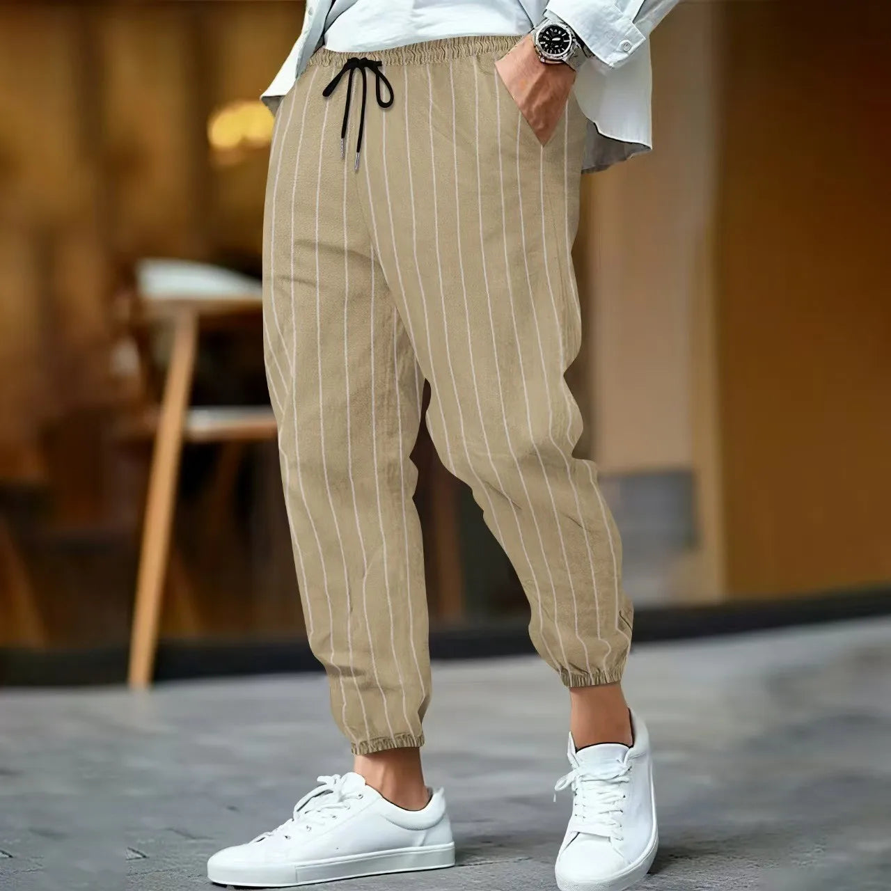 Men's Linen Trousers – Striped | Breathable &amp; Comfortable | Casual &amp; Street Style