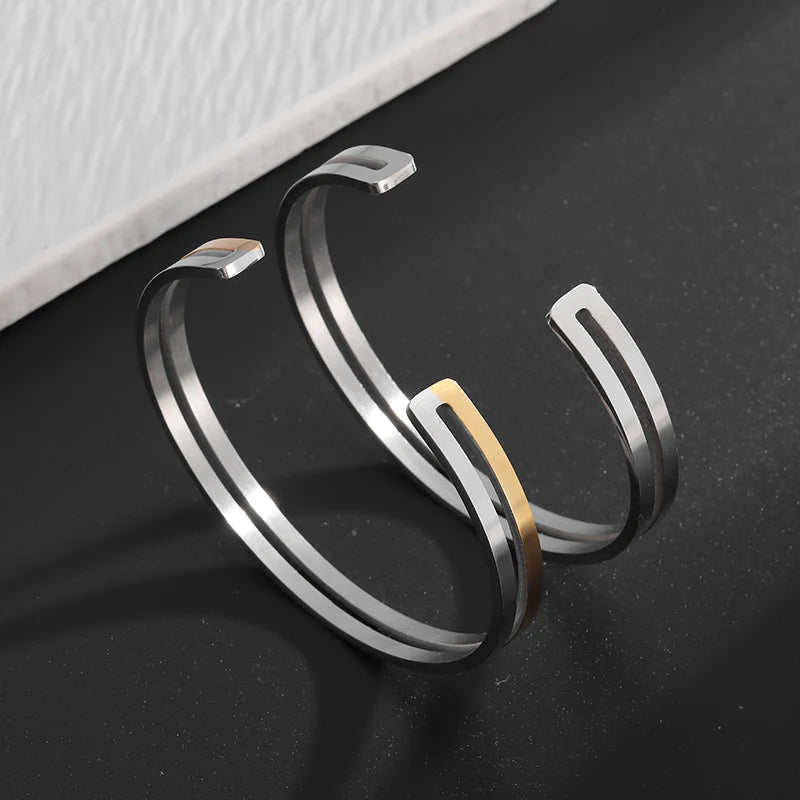 Elegantes Doppelarmband aus Edelstahl – Zweifarbiges, minimalistisches Design für Damen & Herren