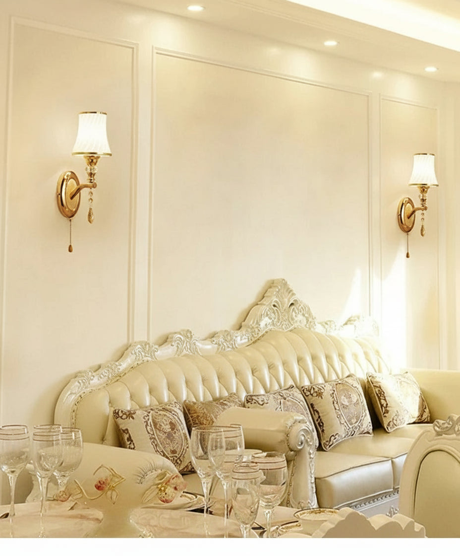 Nordische Wandlampe mit Schalter – Moderne LED-Wandleuchte für Schlafzimmer & Wohnzimmer | Glaslampenschirm | Warmes Ambiente-Licht