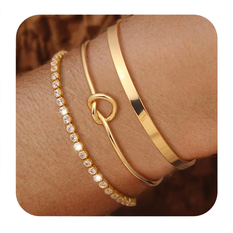 Elegantes 3er-Armband-Set aus vergoldetem Edelstahl