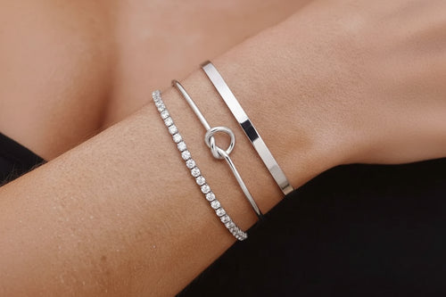 Minimalistisches Armband-Set – Silber