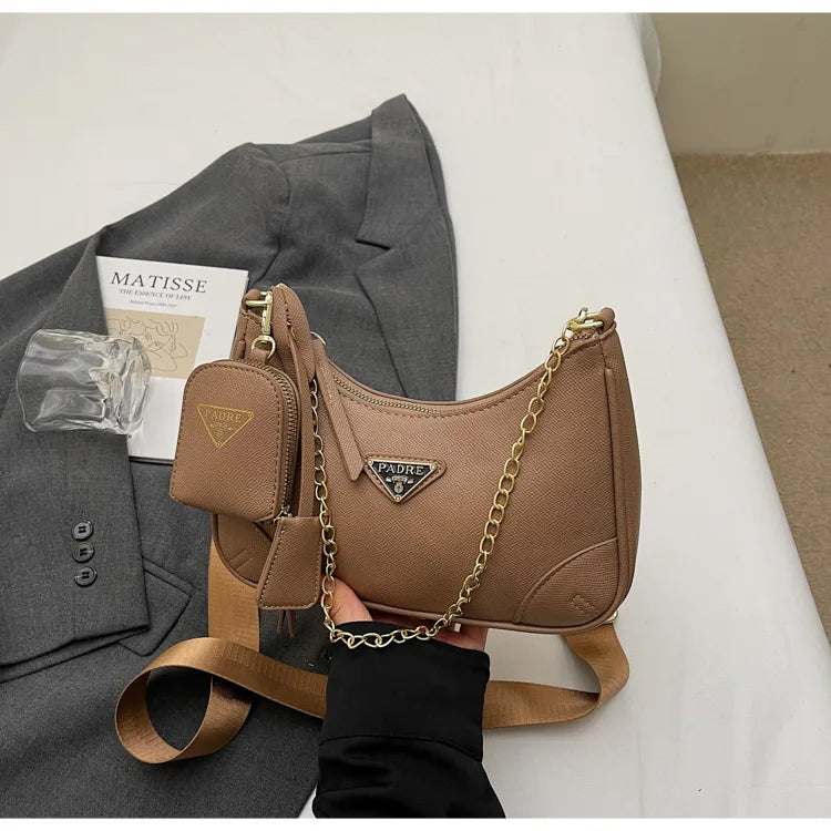 Designer Umhängetasche im Vintage-Stil mit Kettenriemen – Elegante Damen-Handtasche