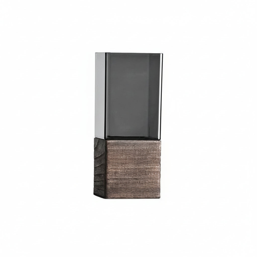 Elegante Acrylvase im Nordic-Design mit Holzsockel – Moderne Wohnraumdekoration