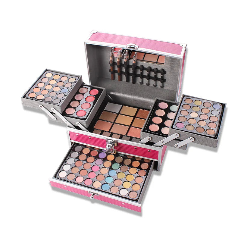 Miss Rose Luxus Make-up Koffer – Profi Schminkset mit 4 Ebenen, Lidschatten, Lippenfarben & Rouge