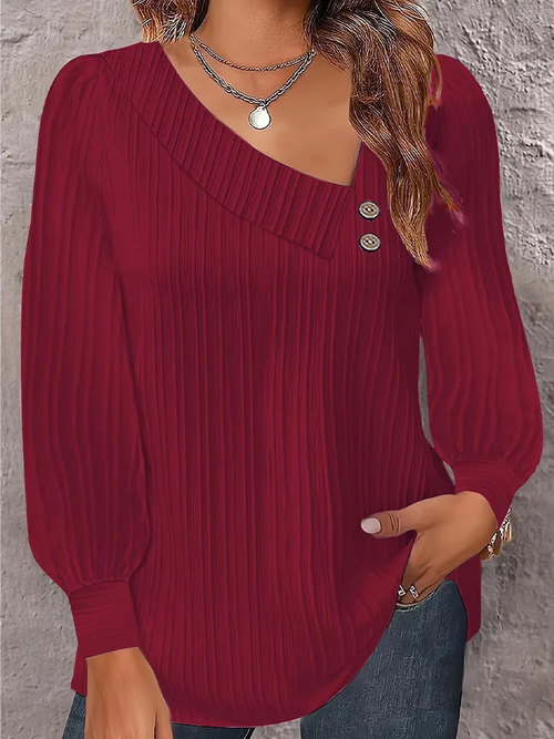 Elegante Damen-Bluse „Selena“ – Asymmetrische Plissee-Bluse mit Knopfdetail