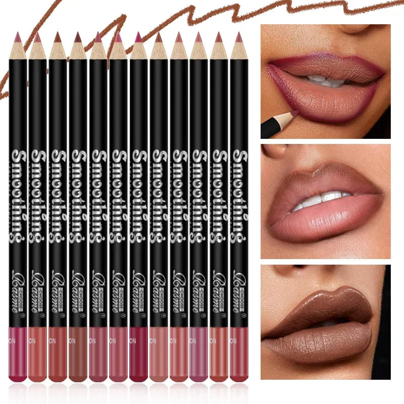 12-teiliges Lippenstift & Lipliner Set – Langanhaltend, Matt & Präzise (4 Farben)