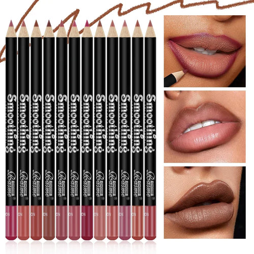12-teiliges Lippenstift & Lipliner Set – Langanhaltend, Matt & Präzise (4 Farben)