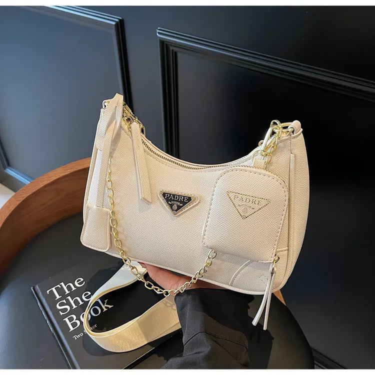 Designer Umhängetasche im Vintage-Stil mit Kettenriemen – Elegante Damen-Handtasche
