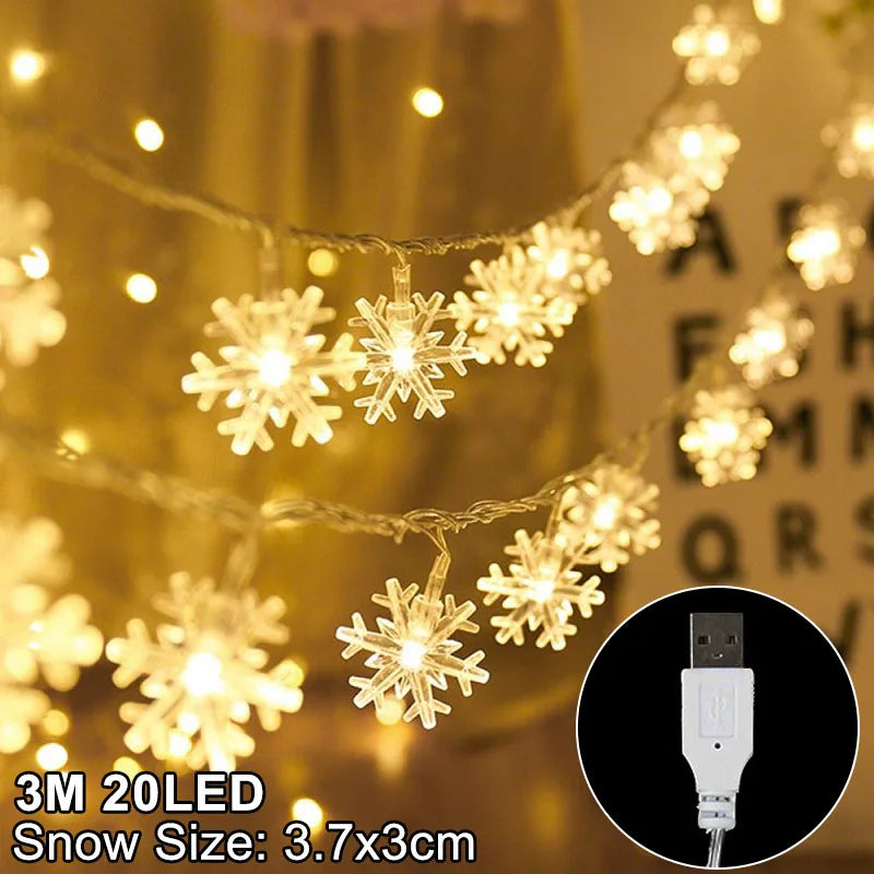 LED Schneeflocken-Lichterkette – Warmweiß / Weiß – 2 m / 3 m – Weihnachtsdeko
