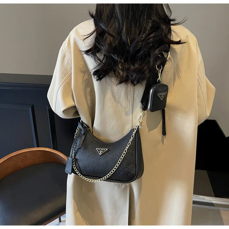 Designer Umhängetasche im Vintage-Stil mit Kettenriemen – Elegante Damen-Handtasche