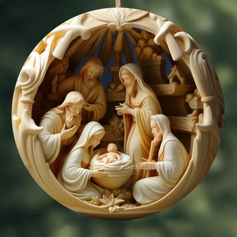 Acrylic Christmas ornament – ​​2D nativity scene – Christmas tree decoration