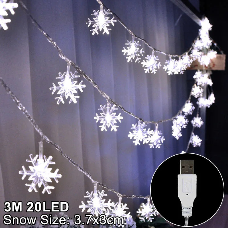 LED Schneeflocken-Lichterkette – Warmweiß / Weiß – 2 m / 3 m – Weihnachtsdeko