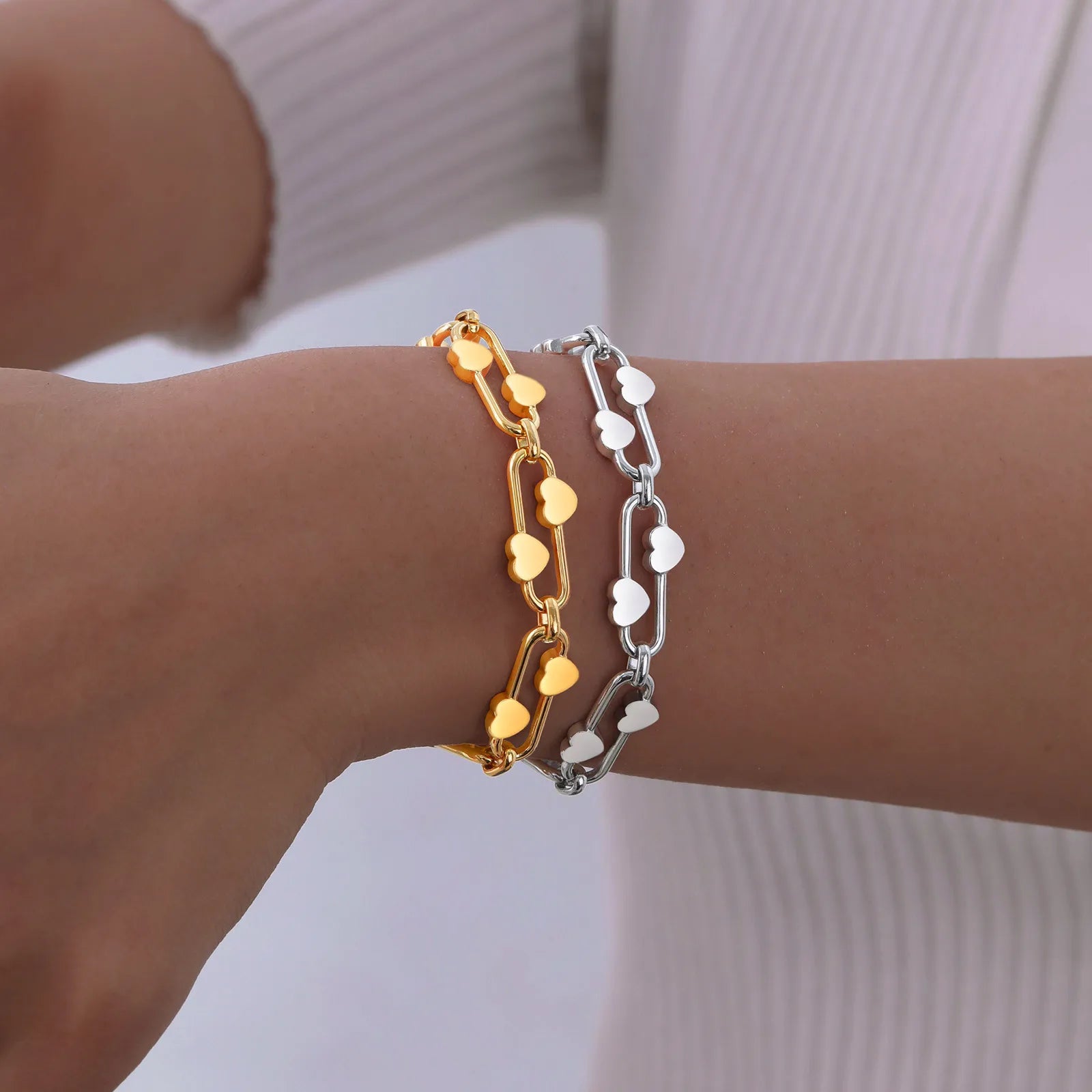 Damen Armband „Double Heart“ – Edelstahl – Gold / Roségold / Silber