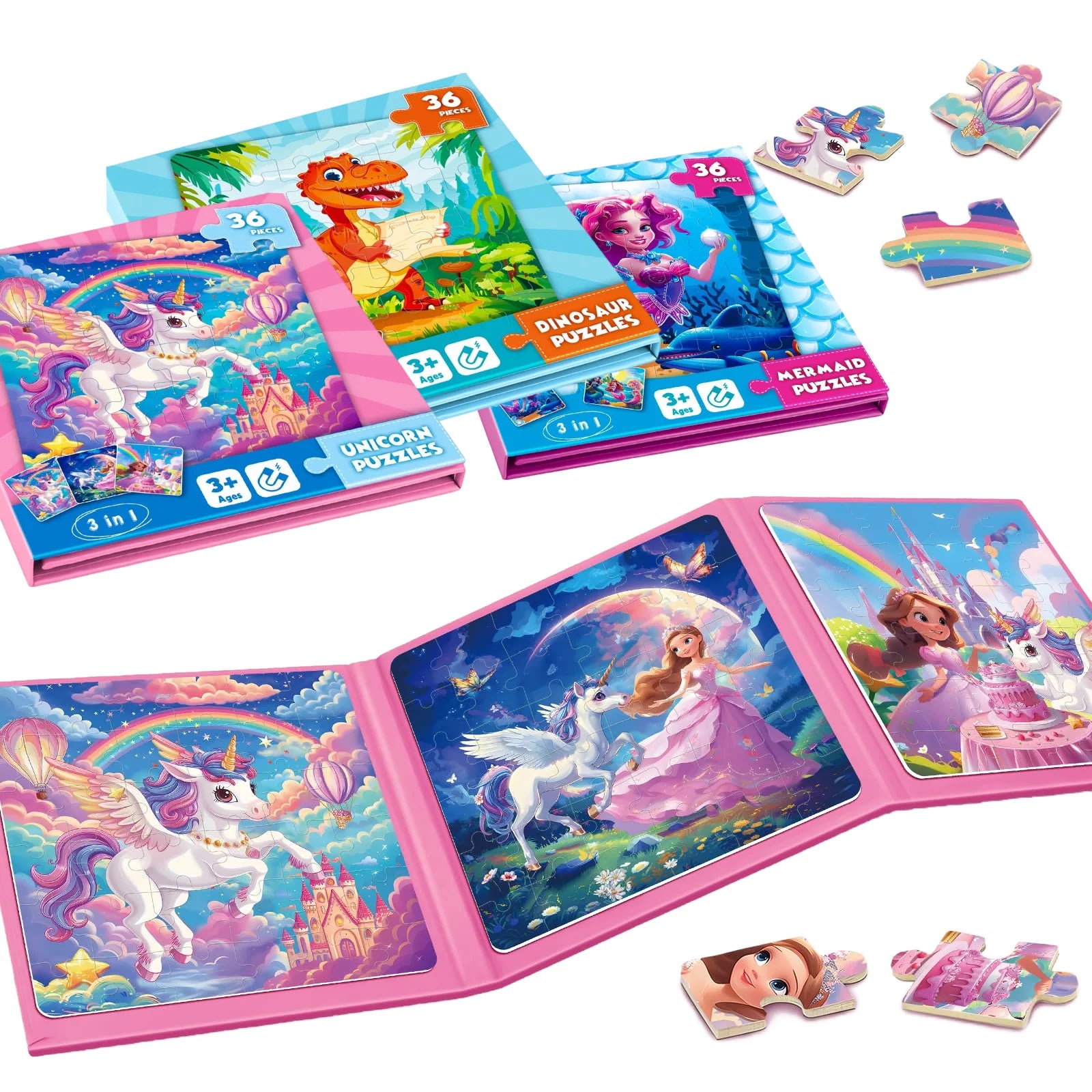 Magnetisches Einhorn-Puzzlebuch für Kinder – Kreatives Reise-Lernspiel ab 3 Jahren