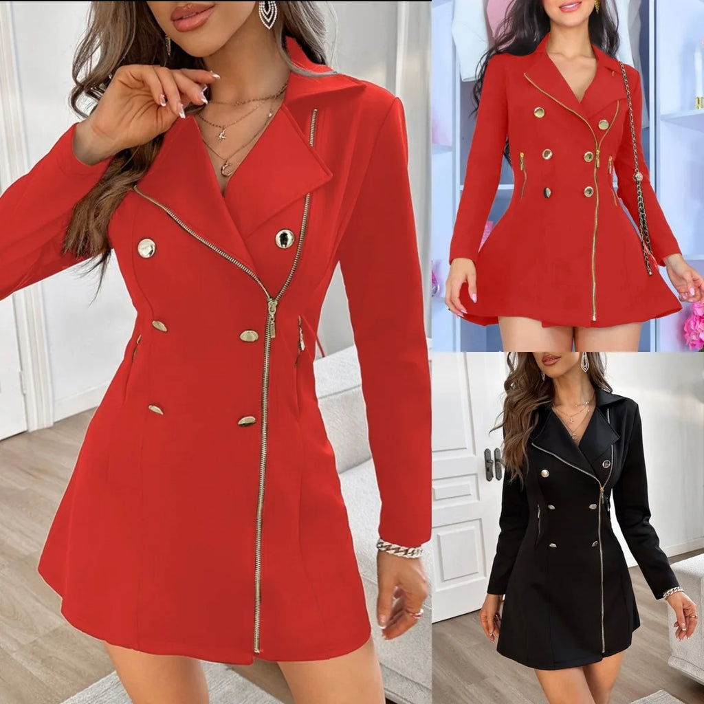 Elegantes Blazer Bodycon Kleid – Double-Breasted, Long Sleeve, Modern Office & Party Look