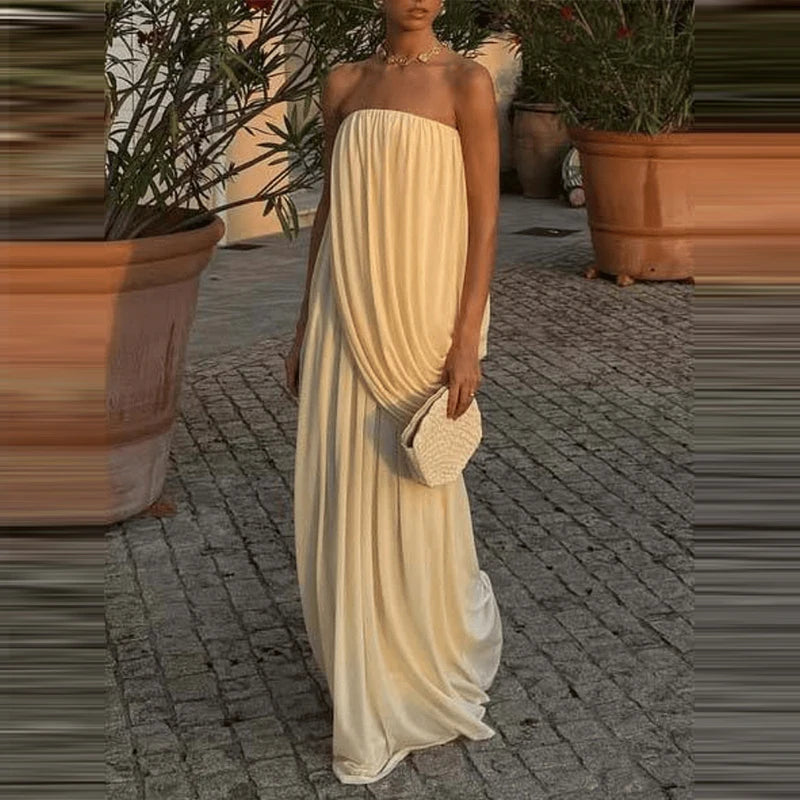 Elegantes Satin-Maxikleid in Soft White – Figurbetont & Zeitlos Luxuriös