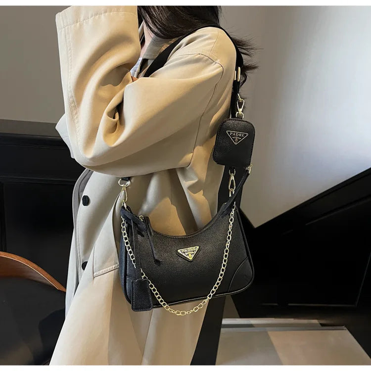 Designer Umhängetasche im Vintage-Stil mit Kettenriemen – Elegante Damen-Handtasche