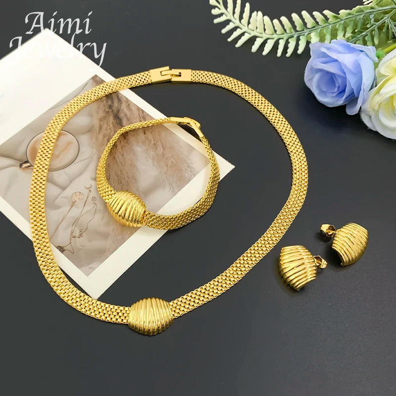 Elegantes 3-teiliges Schmuckset – Gold – Halskette, Armband & Ohrringe – Für Hochzeit, Party & Abendlook