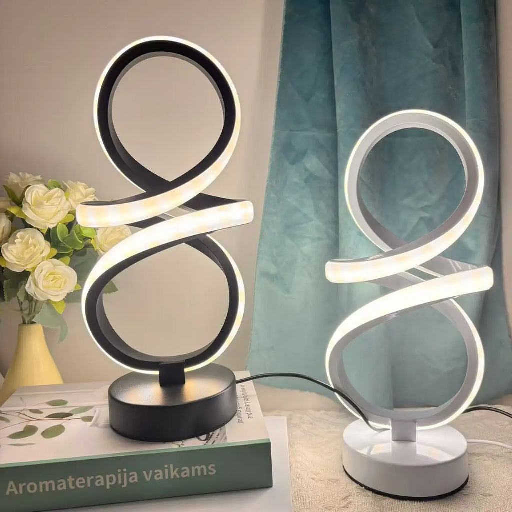 Nordische LED-Tischlampe – Modernes Spiral-Design, USB & Dimmbare Tricolor-Beleuchtung | Luxus Tischleuchte für Schlafzimmer & Wohnzimmer