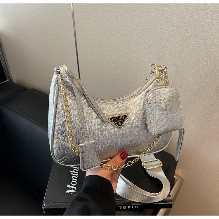 Designer Umhängetasche im Vintage-Stil mit Kettenriemen – Elegante Damen-Handtasche