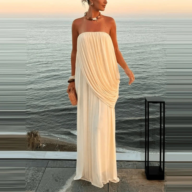 Elegantes Satin-Maxikleid in Soft White – Figurbetont & Zeitlos Luxuriös