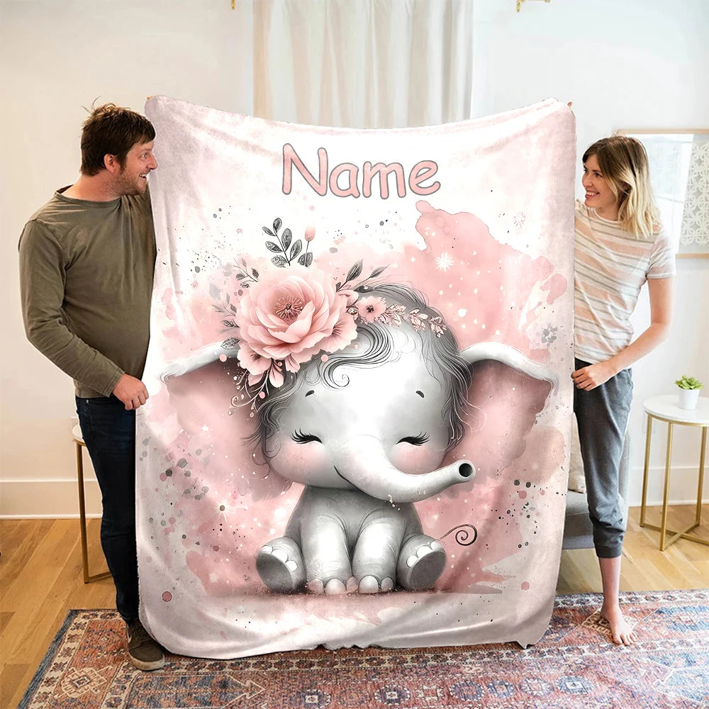Personalisierte Kuscheldecke für Kinder – Flauschige Babydecke mit Namen | Elefant Design | Weich, warm & perfekt als Geschenk