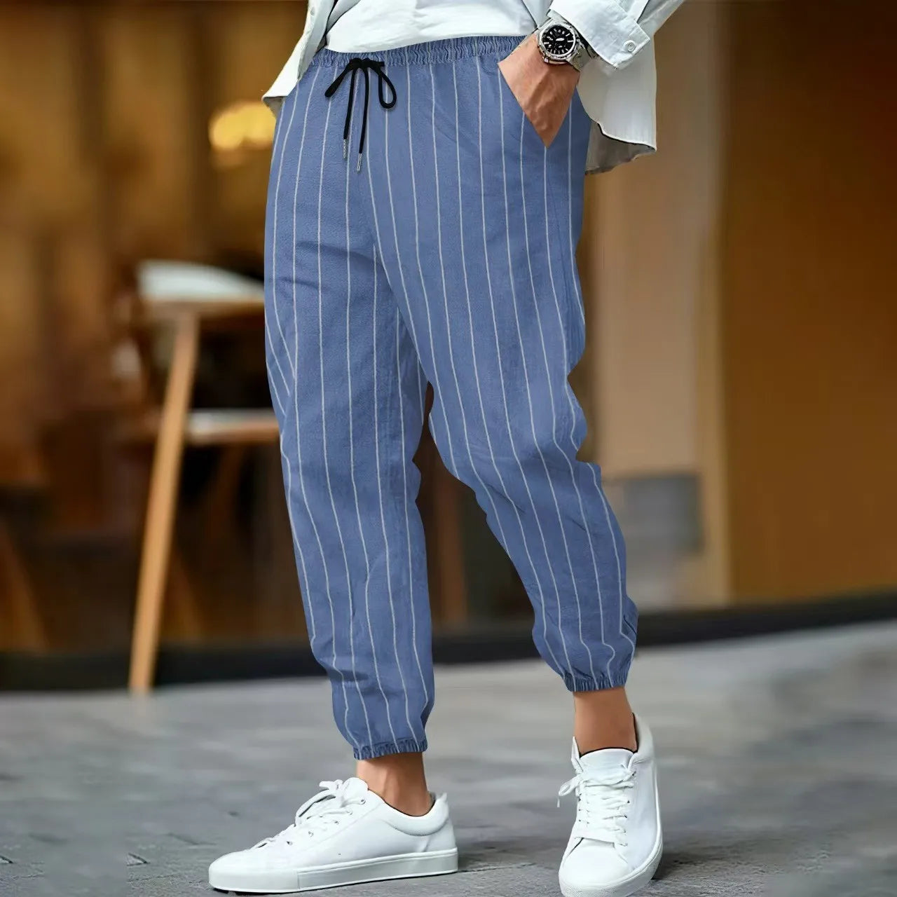 Men's Linen Trousers – Striped | Breathable &amp; Comfortable | Casual &amp; Street Style