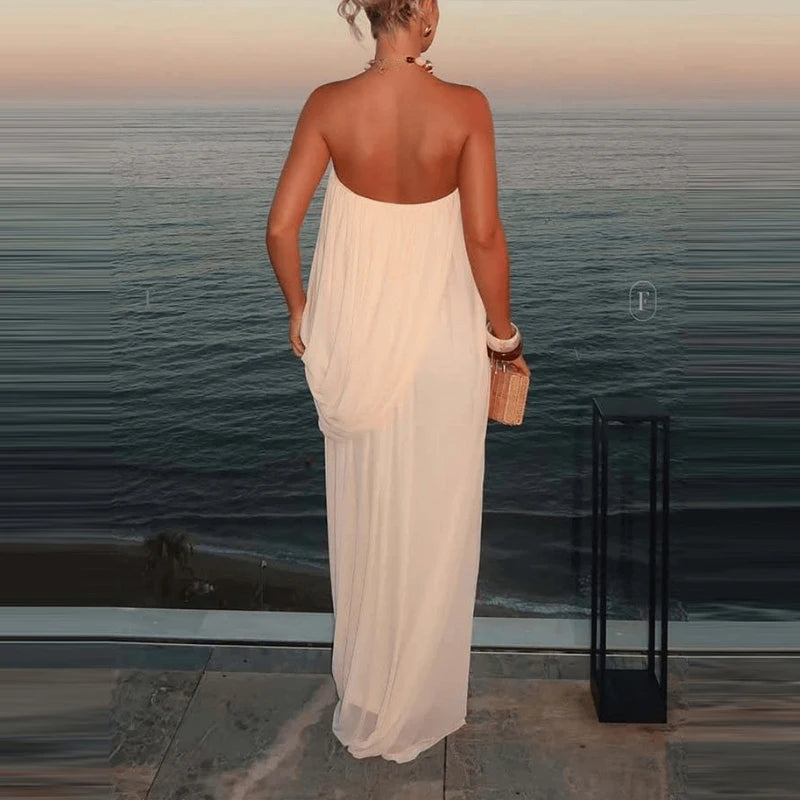 Elegantes Satin-Maxikleid in Soft White – Figurbetont & Zeitlos Luxuriös