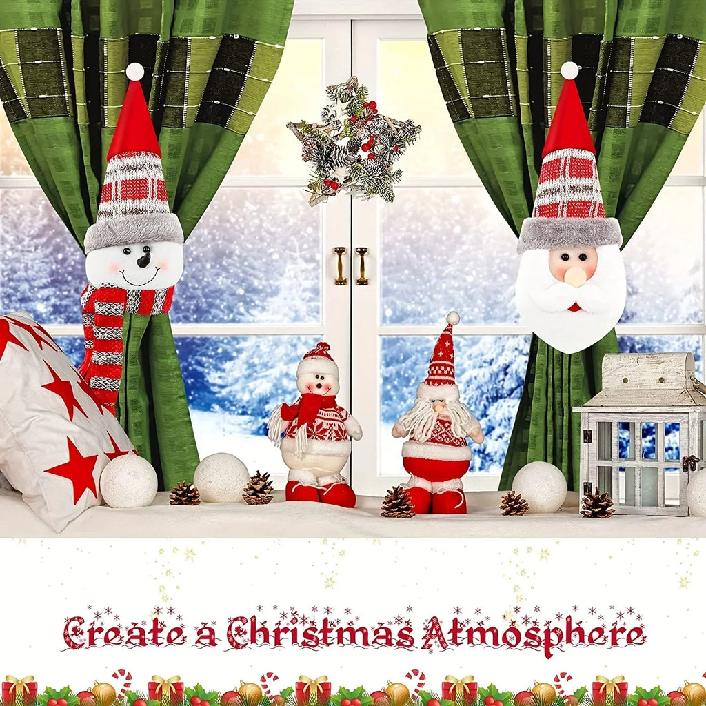 Weihnachtliche Vorhang-Deko | Elch, Weihnachtsmann, Schneemann